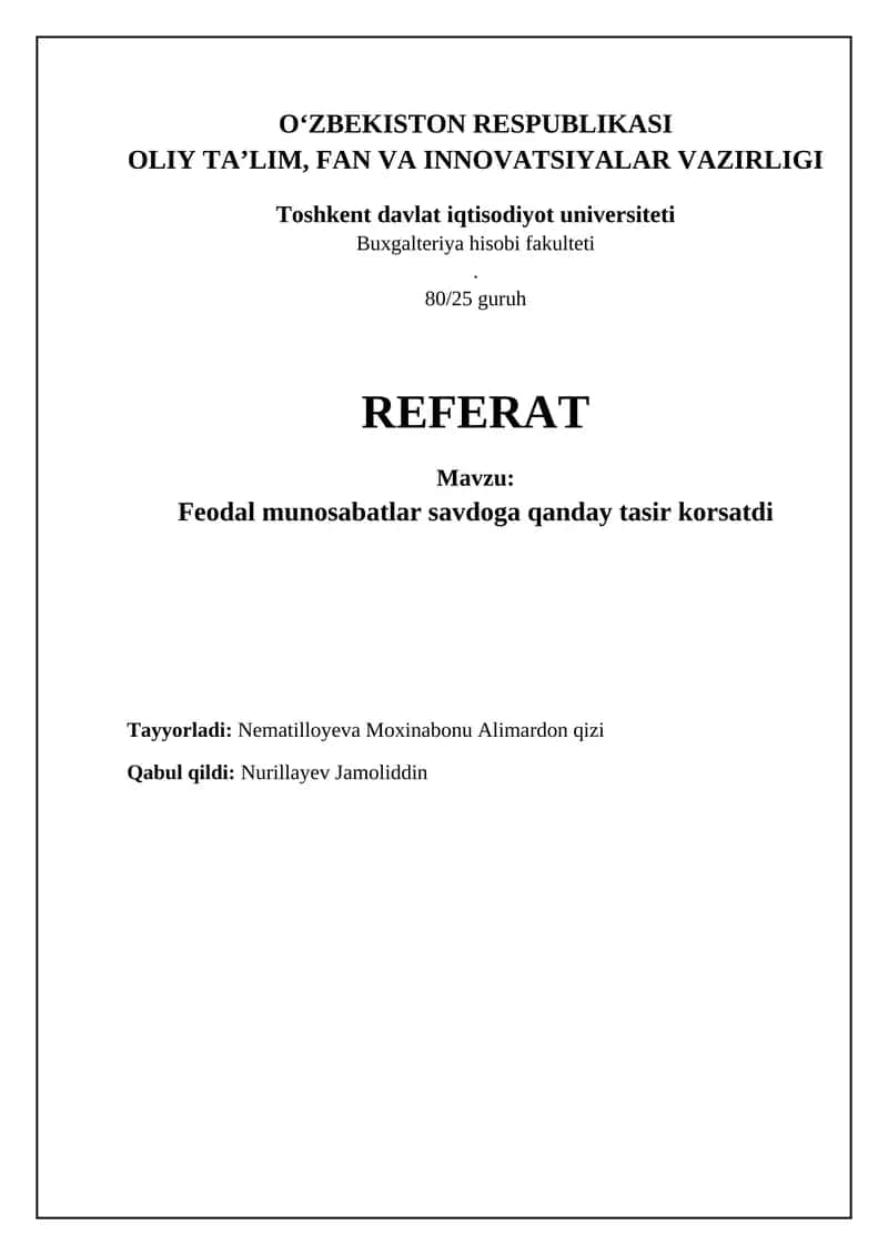 Feodalizm davrida savdoning xususiyatlari 1