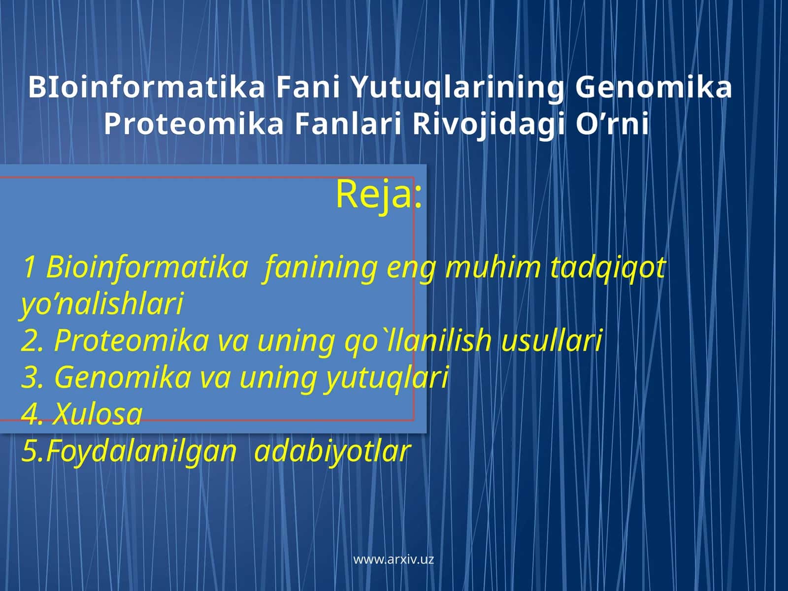 BIoinformatika Fani Yutuqlarining Genomika Proteomika Fanlari Rivojidagi O'rni 1