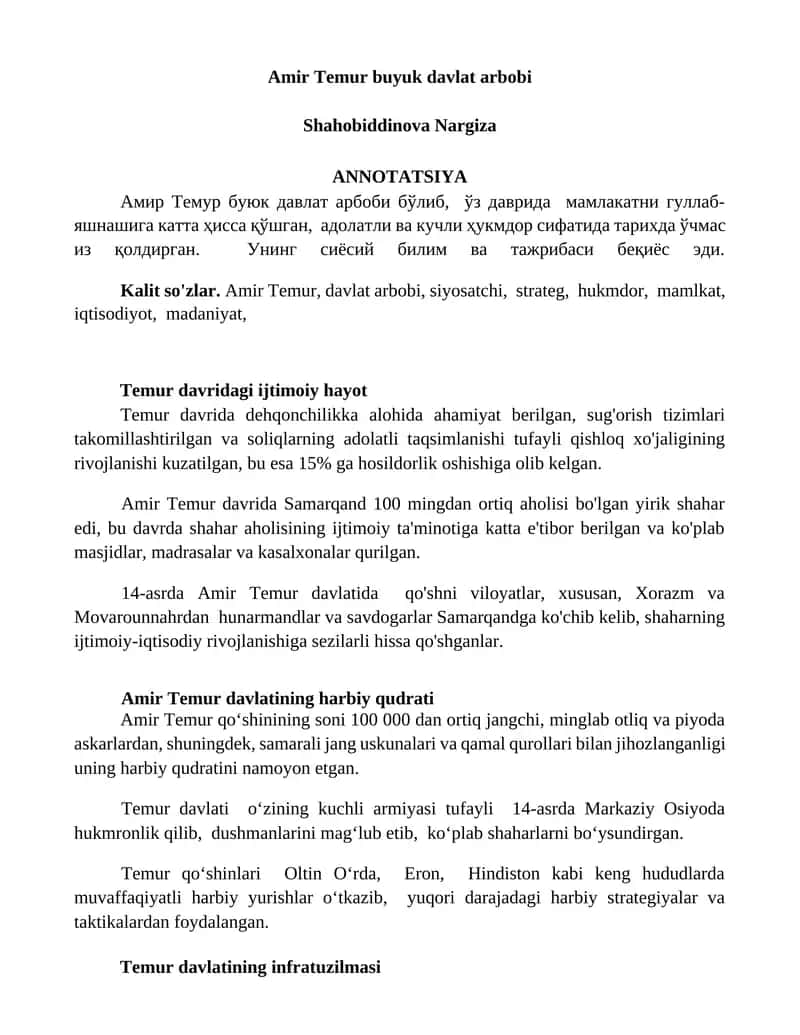 Amir Temur buyuk davlat arbobi 1