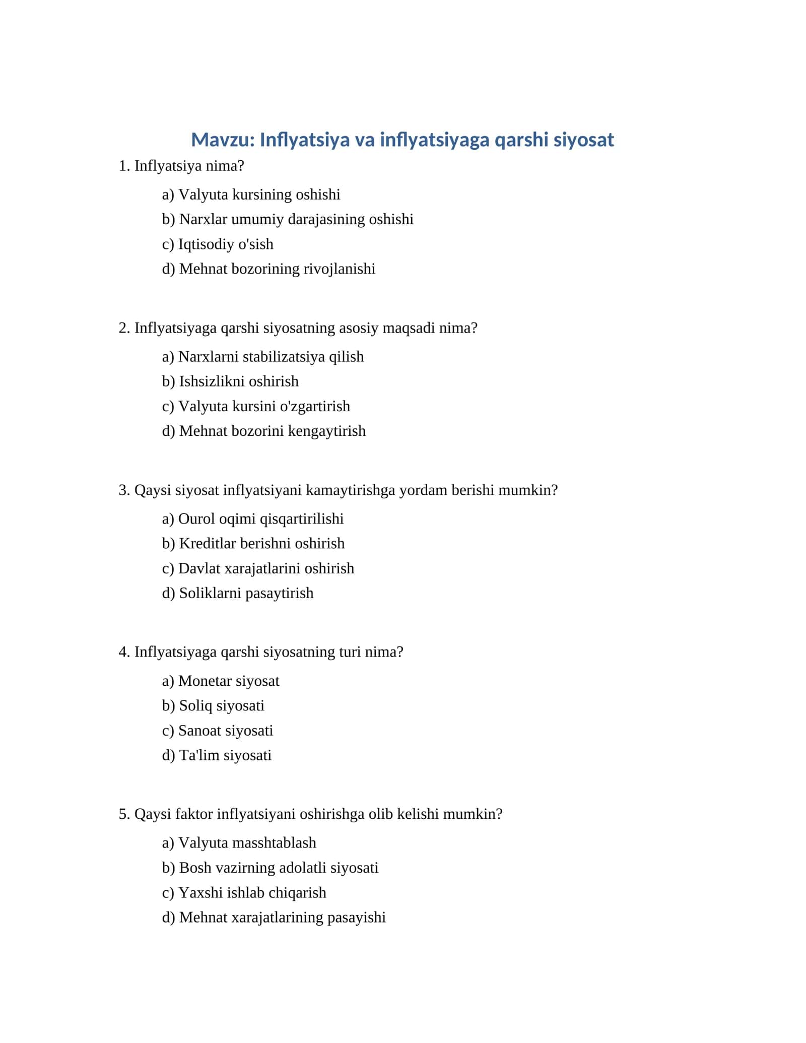 Inflyatsiya va inflyatsiyaga qarshi siyosat 1