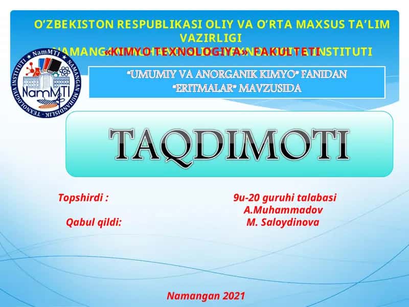 Ikki yoki bir necha komponentdan iborat qattiq yoki suyuq gomogen sistemalar 1