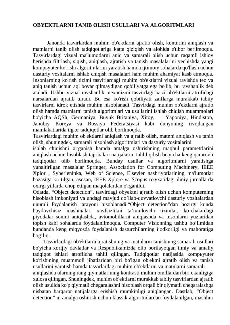 Obyektlarni tanib olish usullari va algoritmlari 1