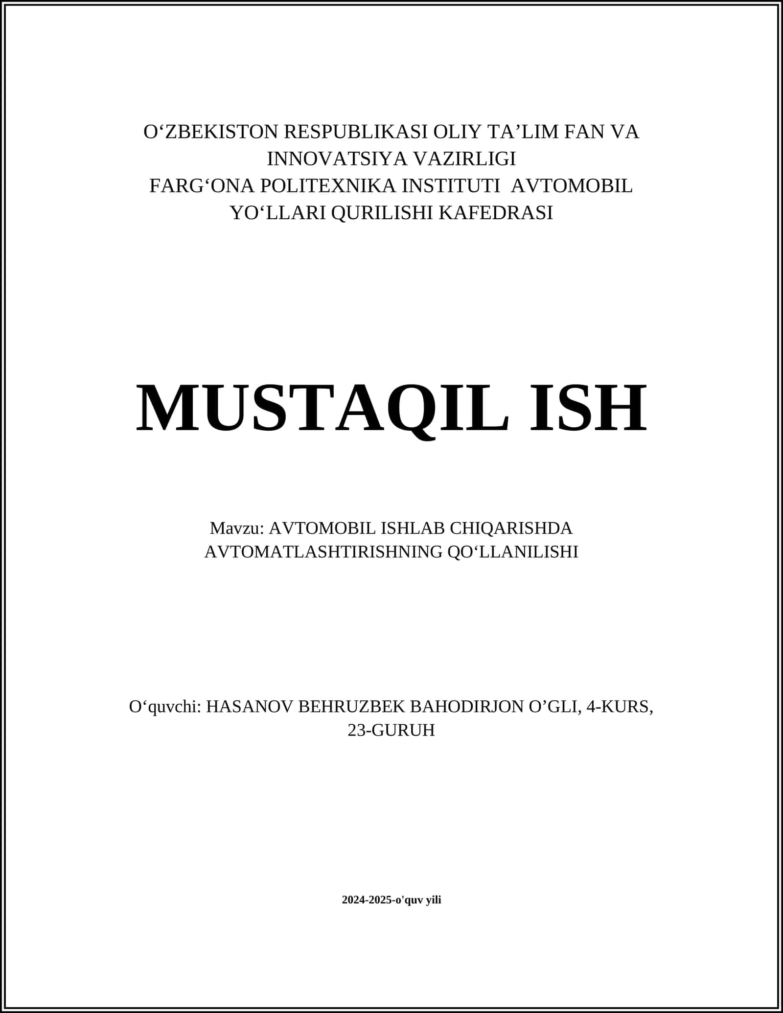AVTOMOBIL ISHLAB CHIQARISHDA AVTOMATLASHTIRISHNING QOʻLLANILISHI 1