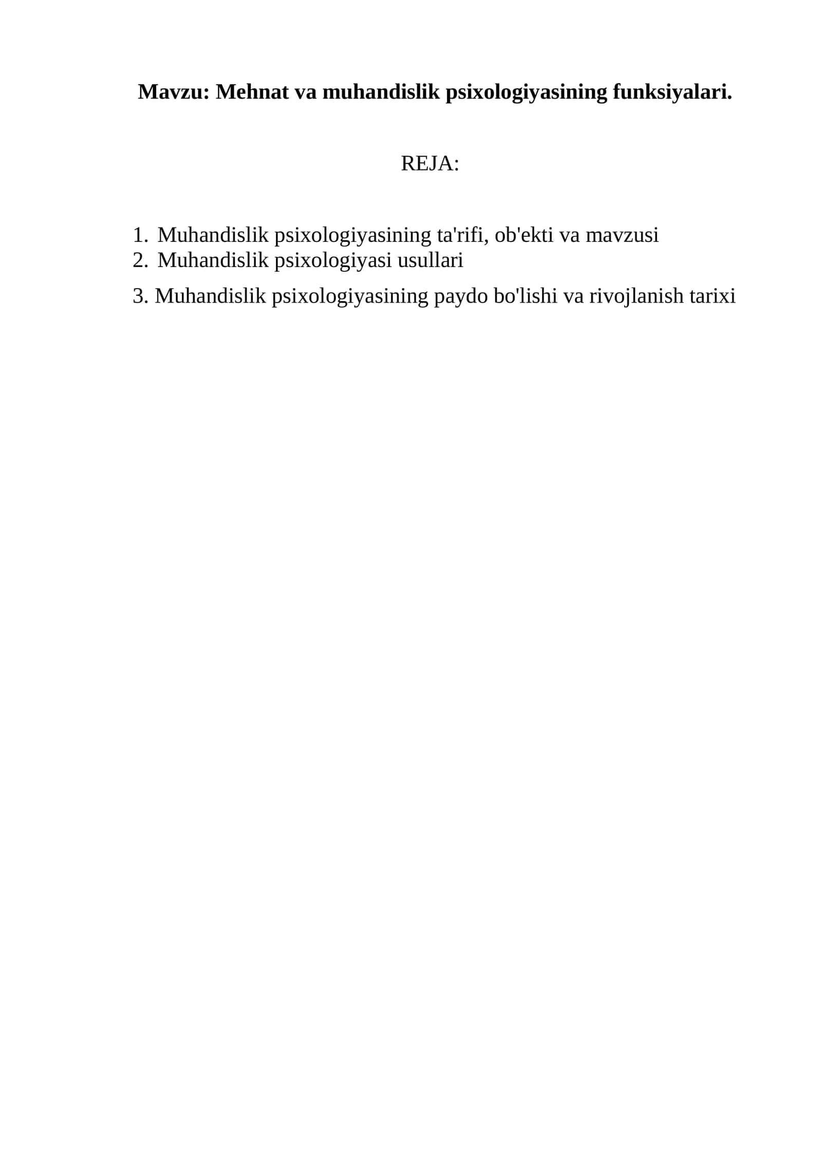 Mehnat va muhandislik psixologiyasining funksiyalari 1