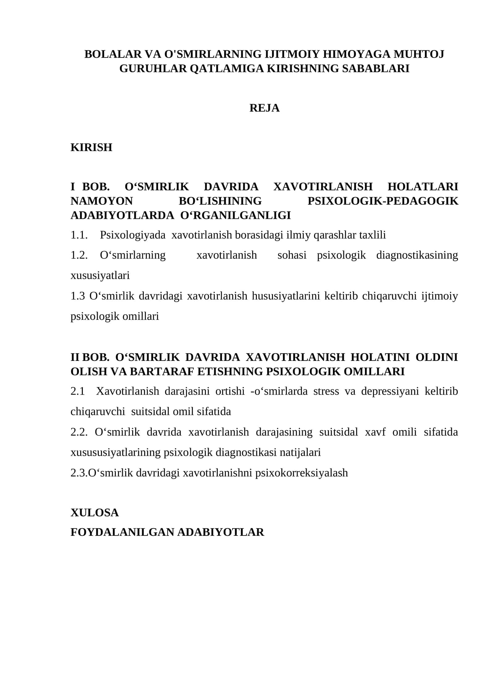 BOLALAR VA O'SMIRLARNING IJITMOIY HIMOYAGA MUHTOJ GURUHLAR QATLAMIGA KIRISHNING SABABLARI 1