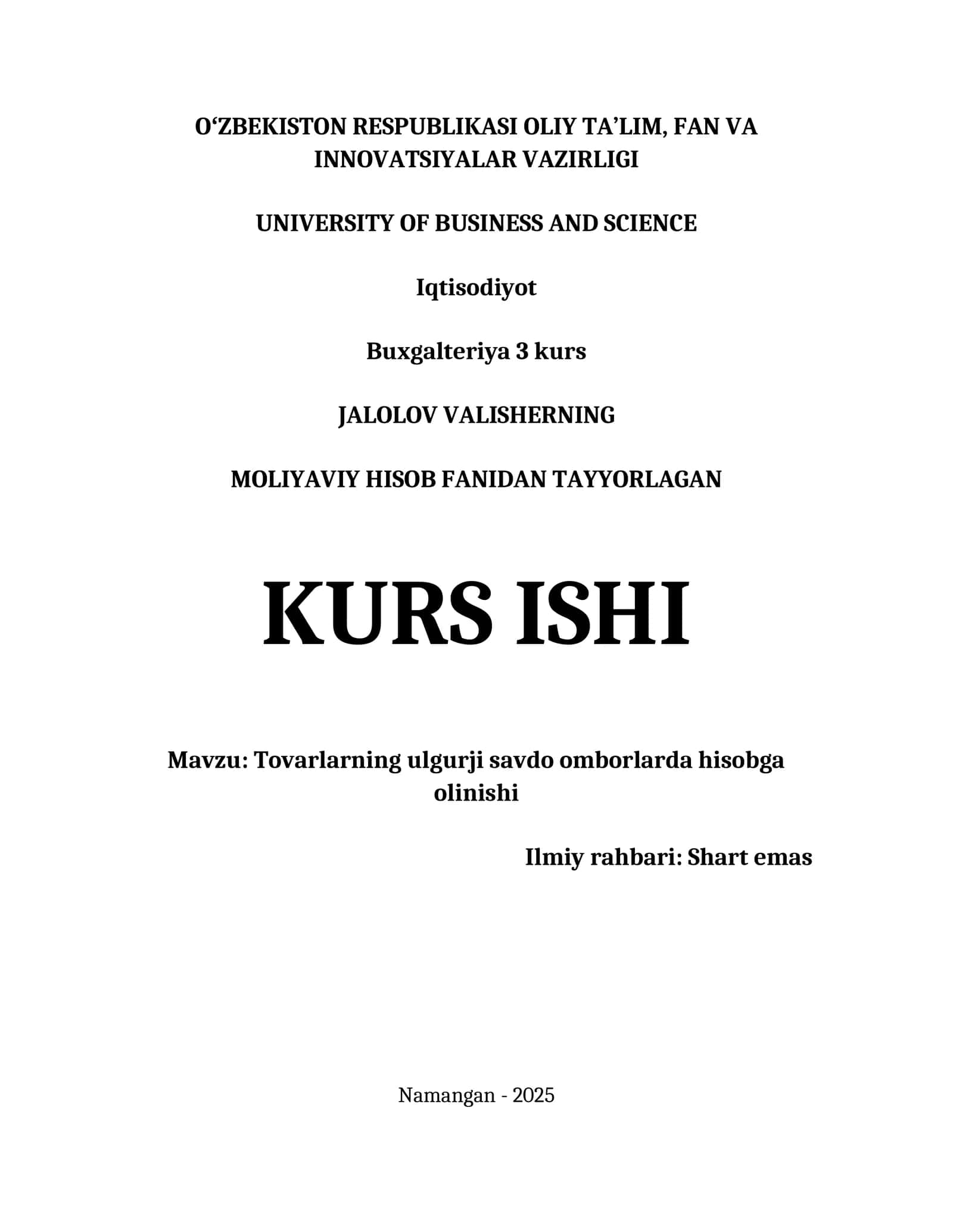 TOVARLARNING ULGURJI SAVDO OMBORLARDA HISOBGA OLINISHI 1