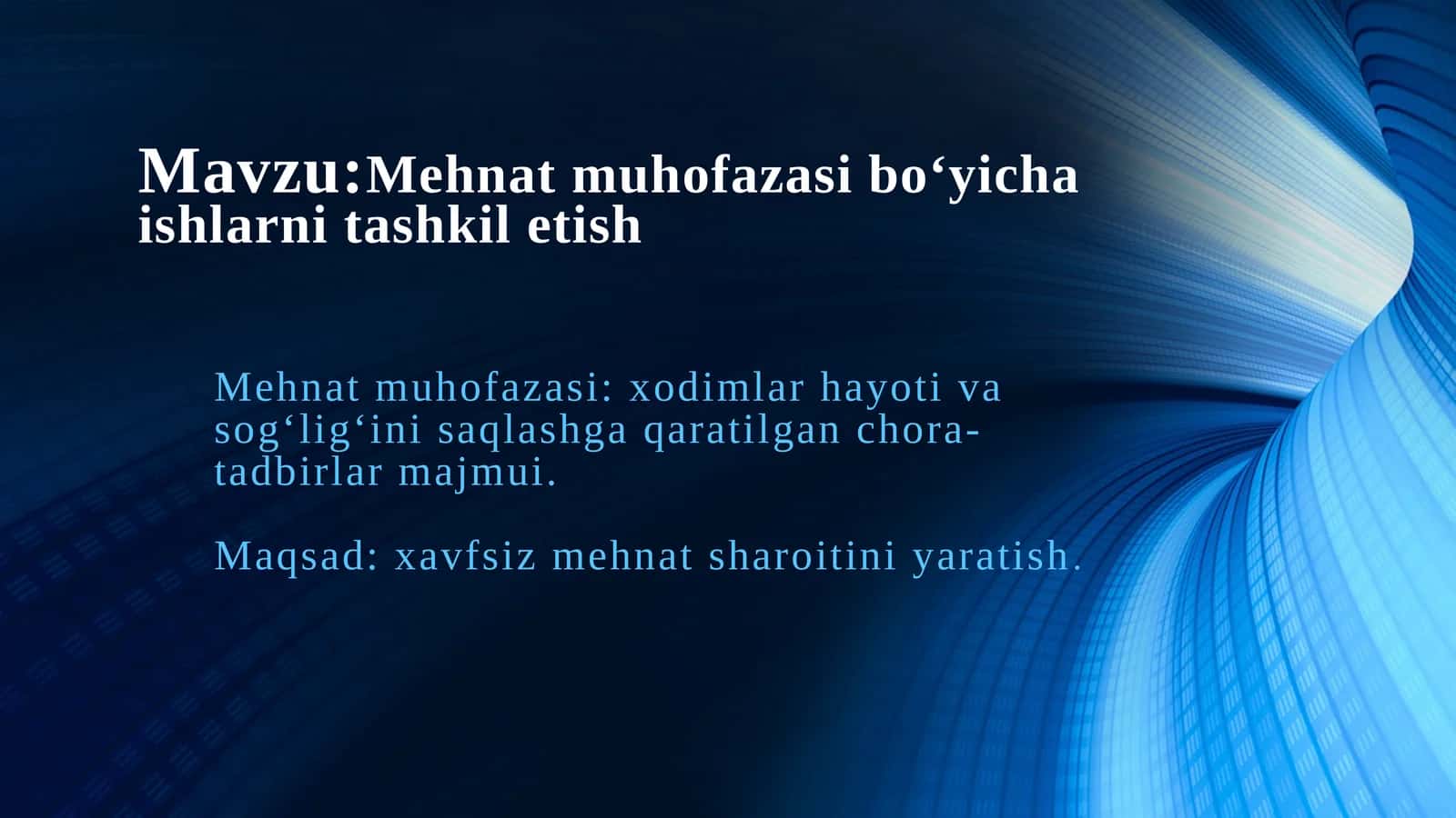 Mehnat muhofazasi bo‘yicha ishlarni tashkiletish 1