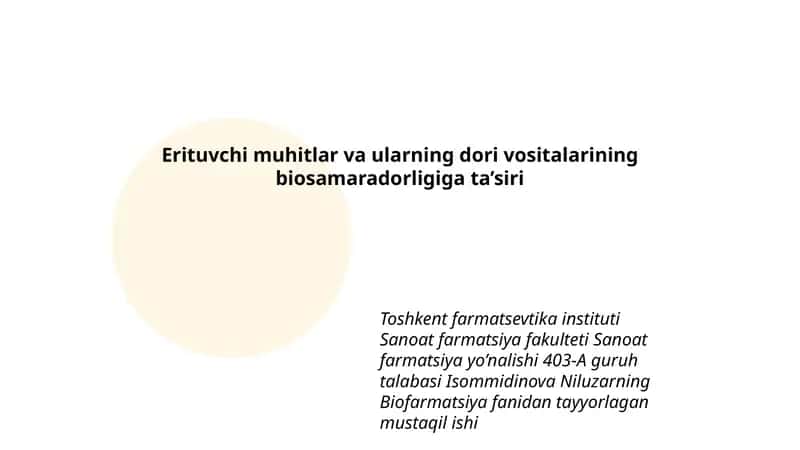 Biofarmatsiya fanidan tayyorlagan mustaqil ish 1