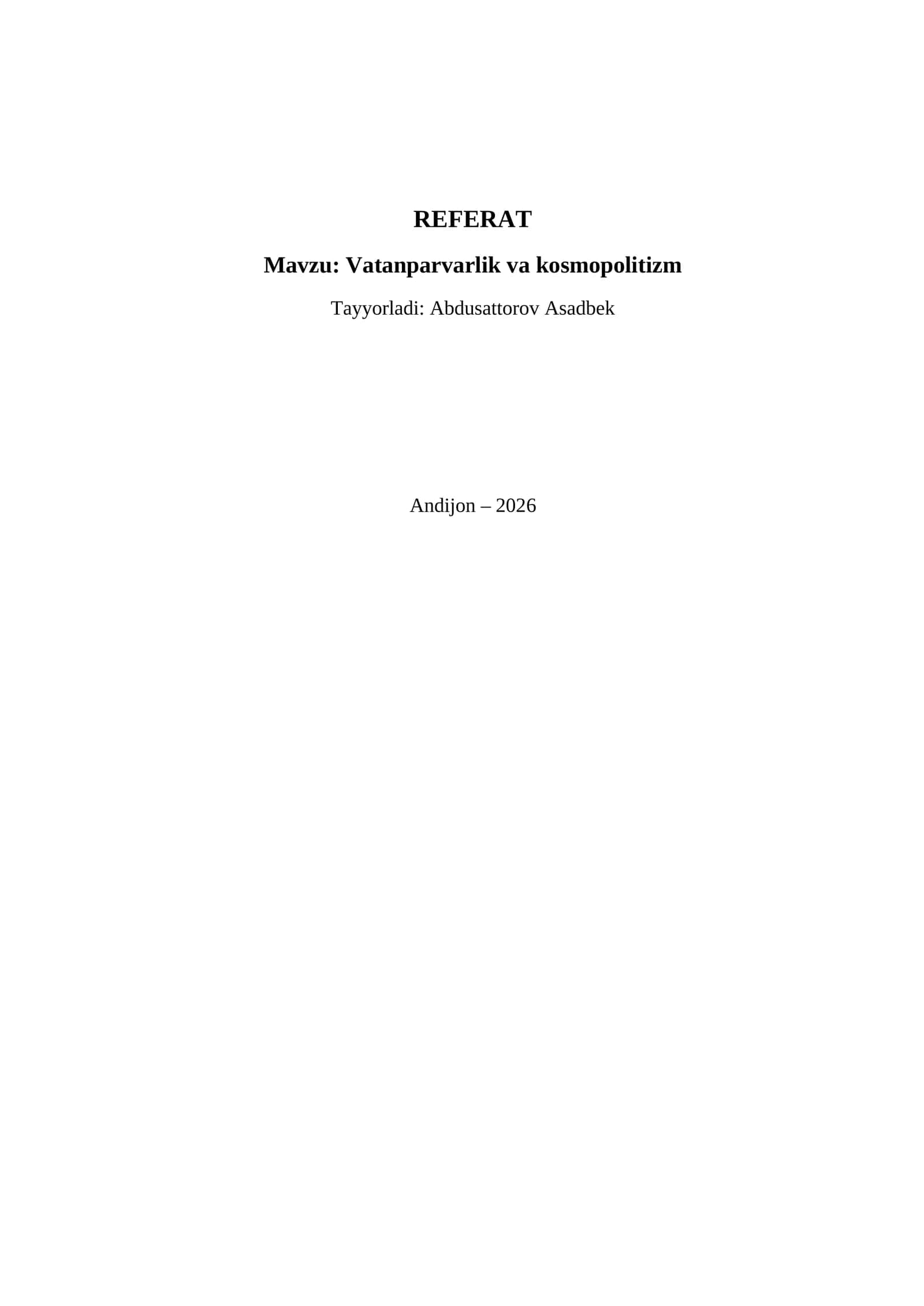 Vatanparvarlik va kosmopolitizm 1