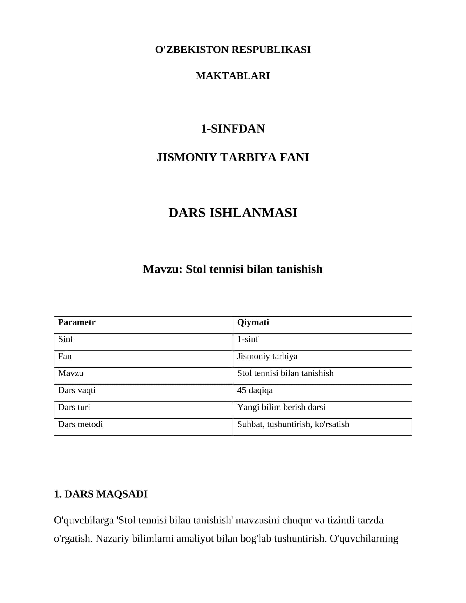 Stol tennisi bilan tanishish 1