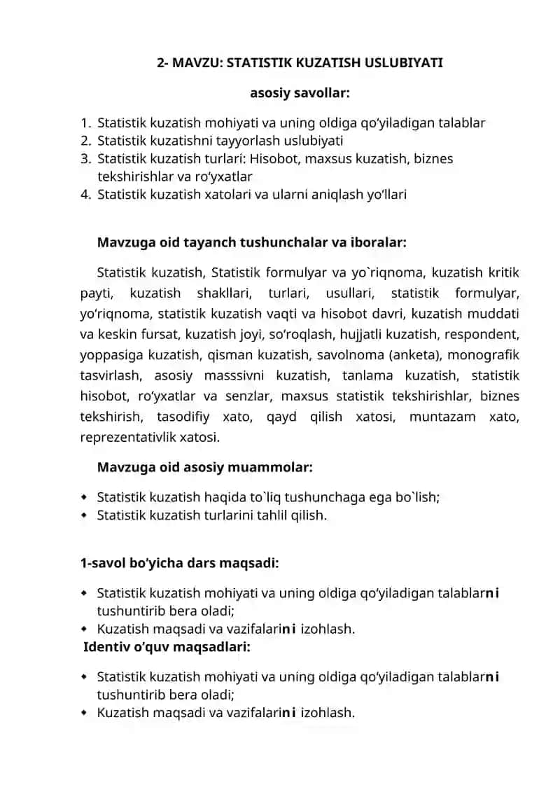 STATISTIK KUZATISH USLUBIYATI