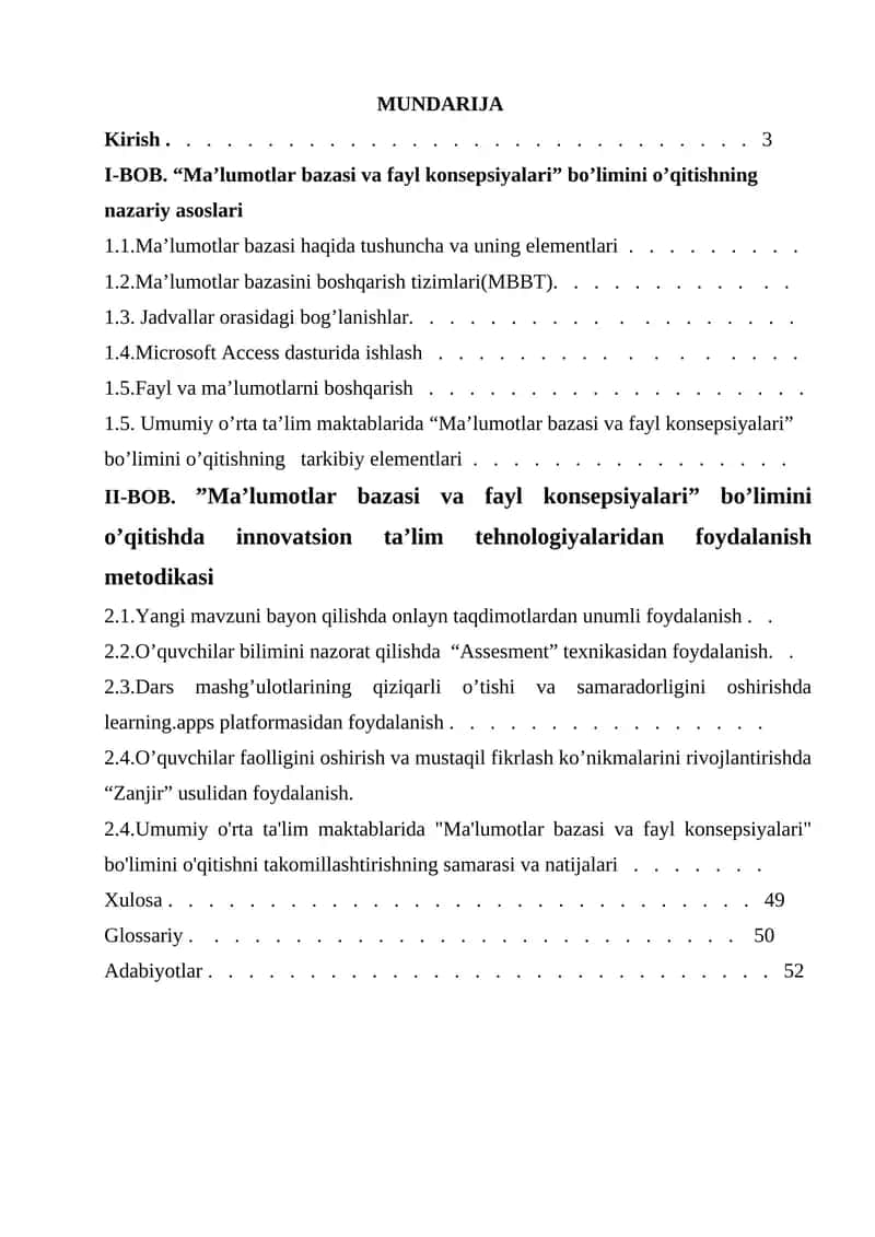 Ma'lumotlar bazasi va fayl konsepsiyalari 1