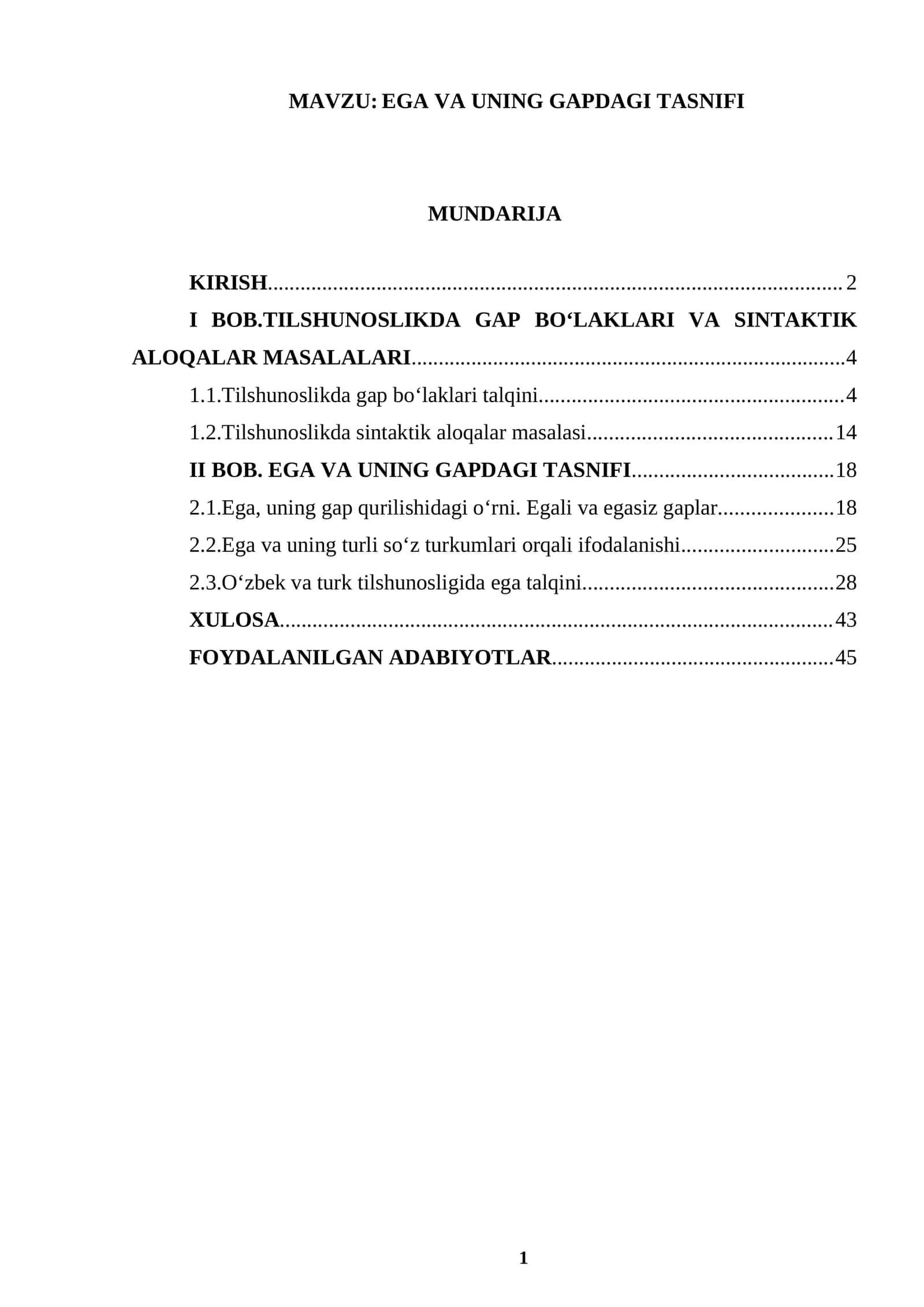 EGA VA UNING GAPDAGI TASNIFI 1