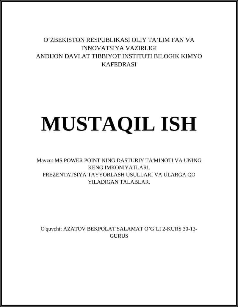 MS POWER POINT NING DASTURIY TA'MINOTI VA UNING KENG IMKONIYATLARI 1