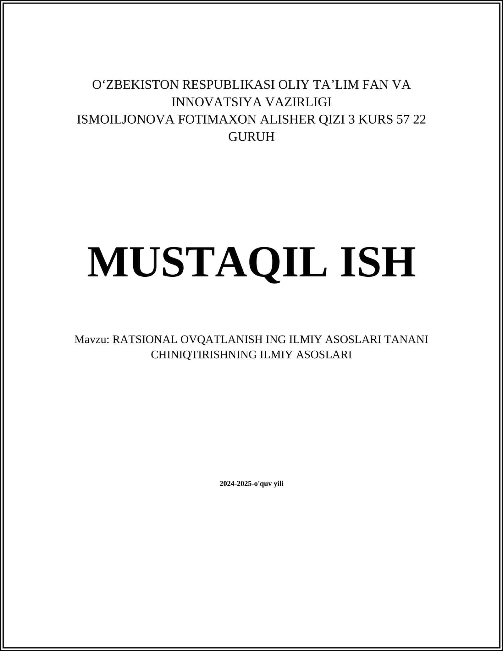 RATSIONAL OVQATLANISH ING ILMIY ASOSLARI TANANI CHINIQTIRISHNING ILMIY ASOSLARI 1