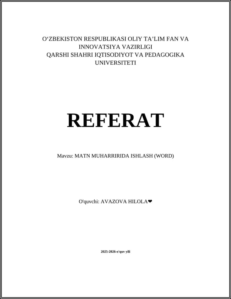 Word interfeysi va menyular 1