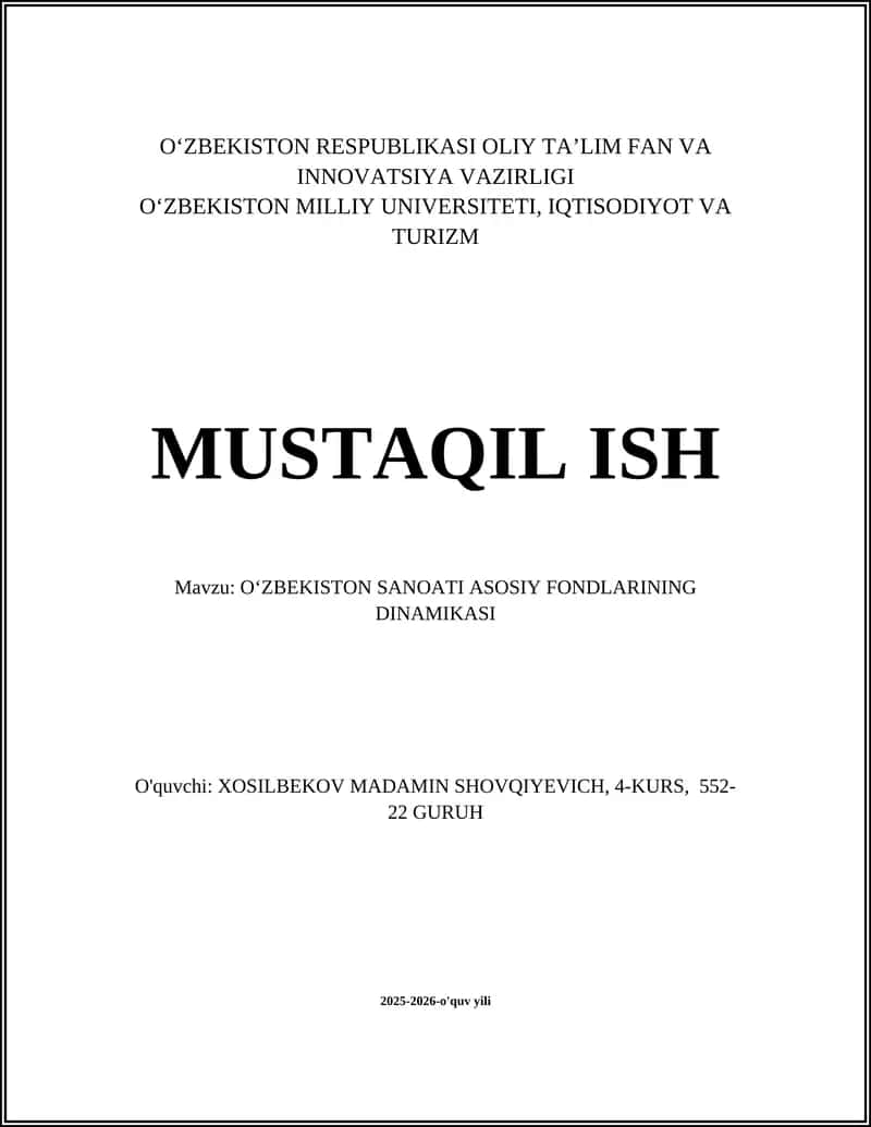 O‘zbekiston sanoati asosiy fondlari dinamikasi 1