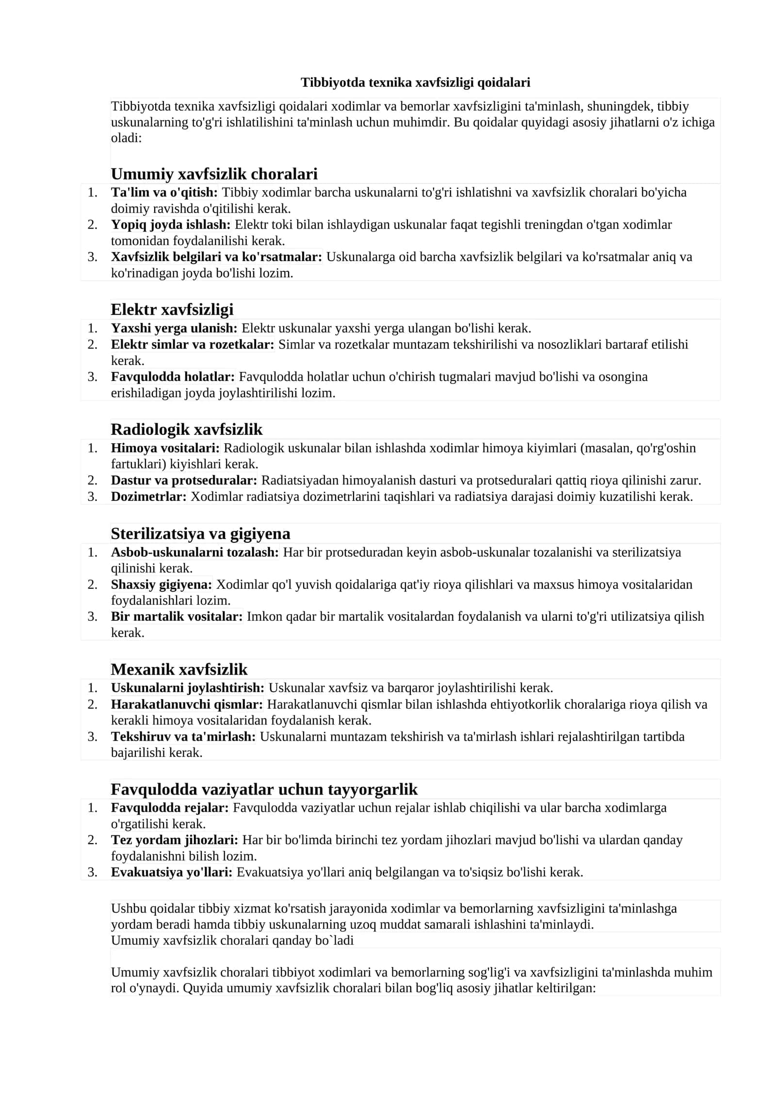 Tibbiyotda texnika xavfsizligi qoidalari 1