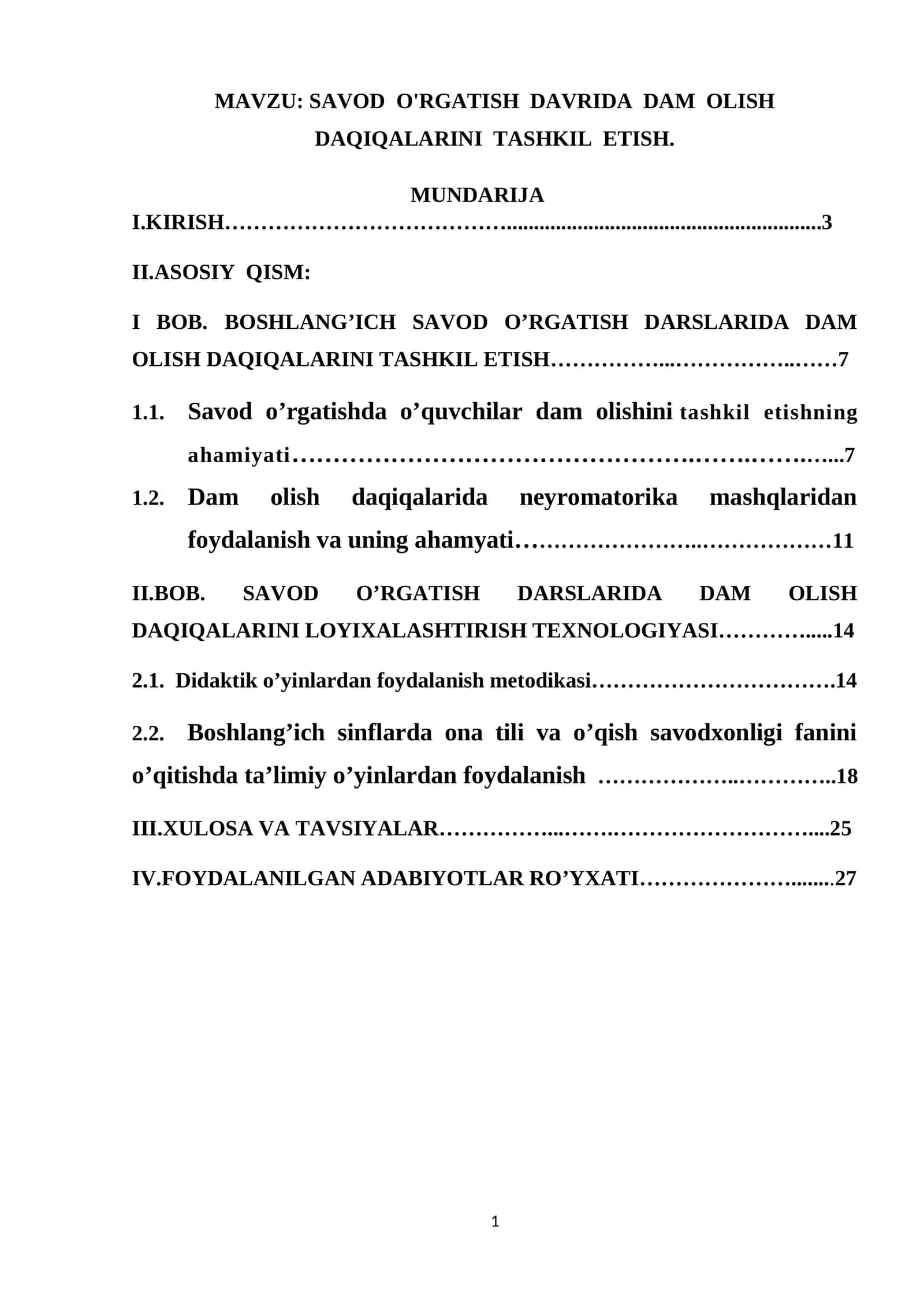 SAVOD O'RGATISH DAVRIDA DAM OLISH DAQIQALARINI TASHKIL ETISH 1