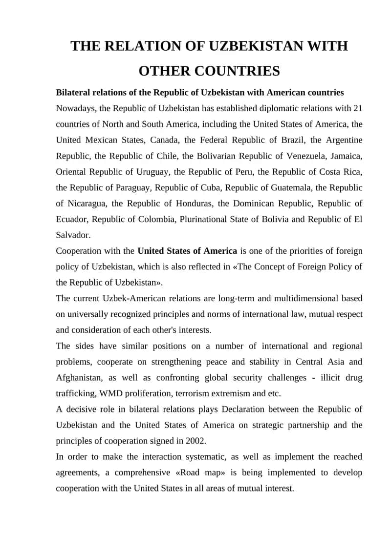 The Relation of Uzbekistan with Other Countries 1