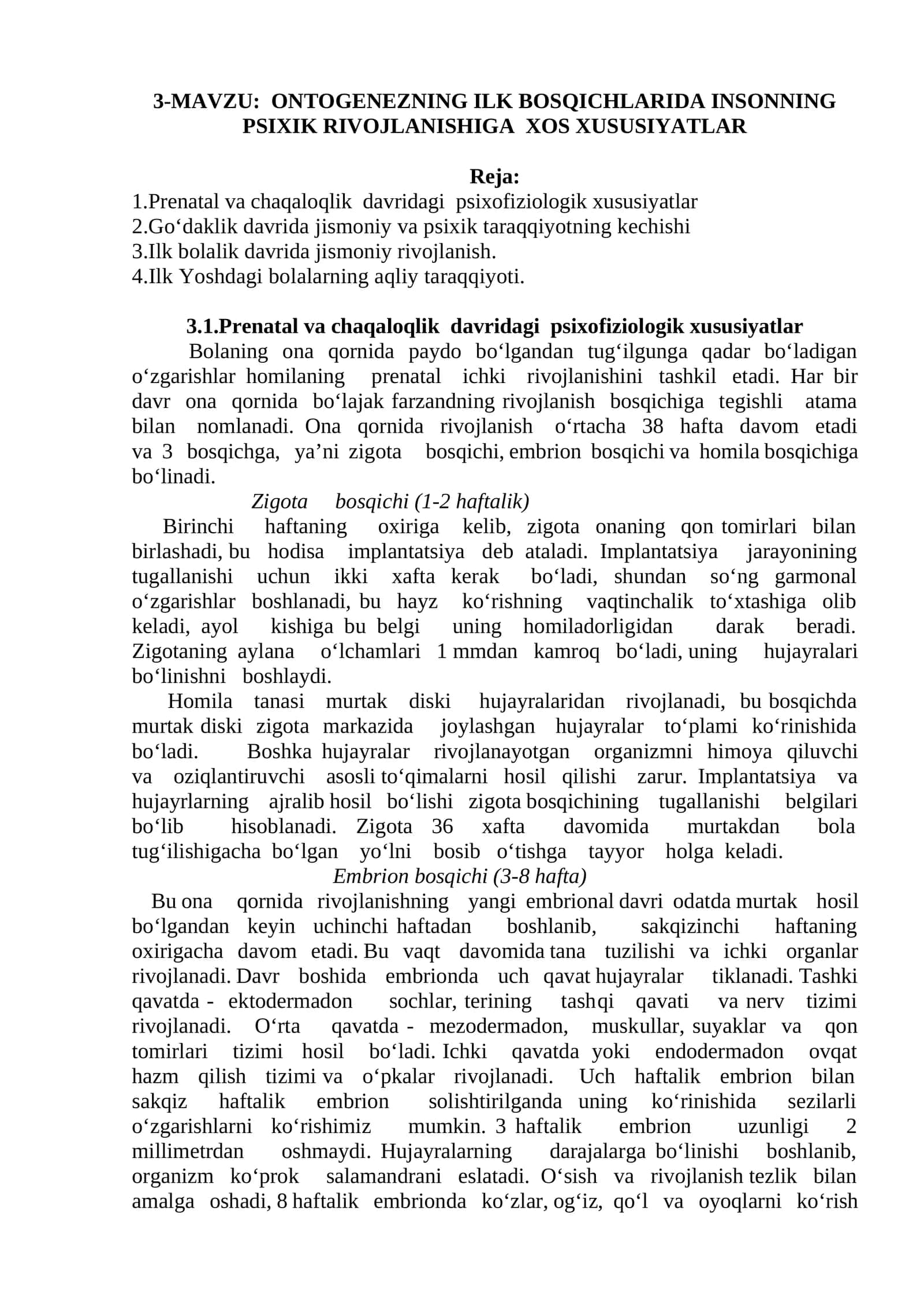 ONTOGENEZNING ILK BOSQICHLARIDA INSONNING PSIXIK RIVOJLANISHIGA XOS XUSUSIYATLAR 1
