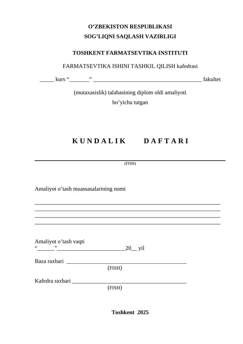 FARMATSEVTIKA ISHINI TASHKIL QILISH kafedrasi 1