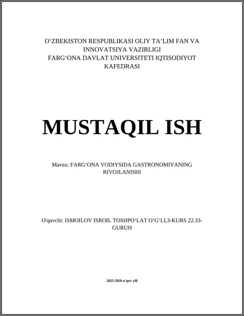 FARGʻONA VODIYSIDA GASTRONOMIYANING RIVOJLANISHI 1