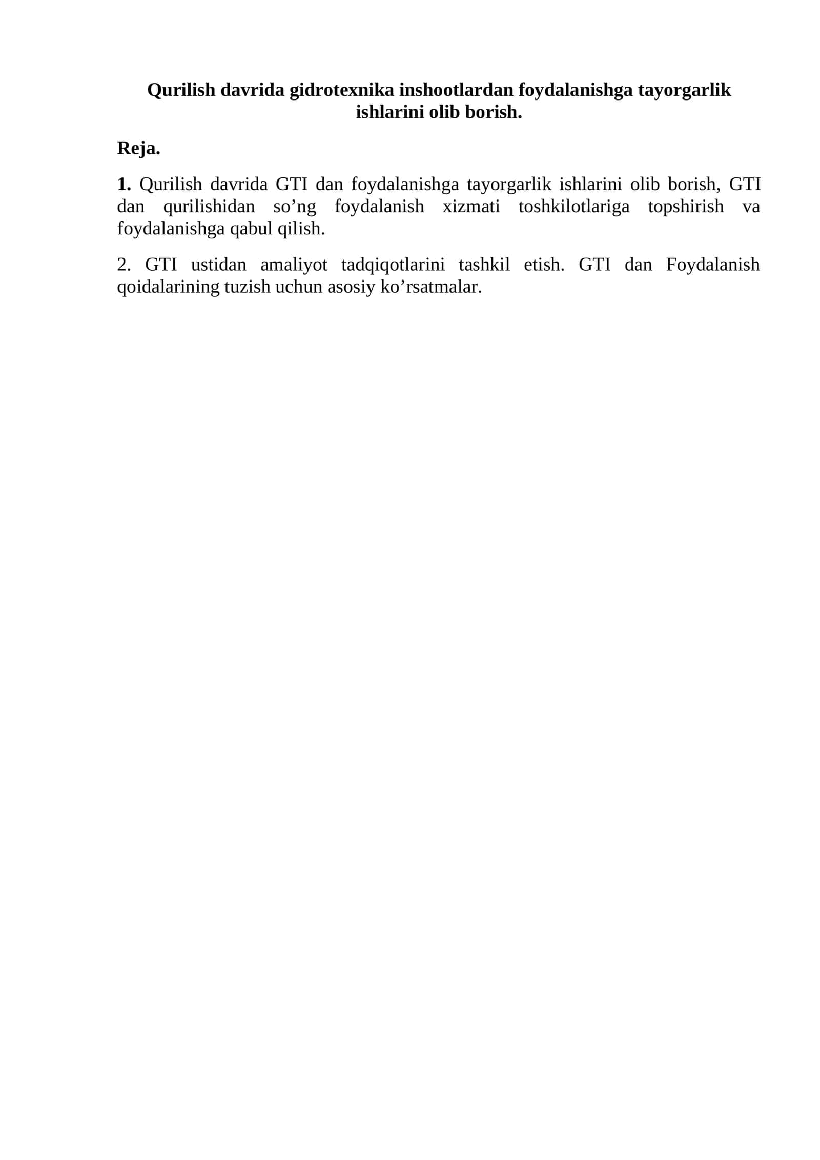 Gidrotexnika inshootlaridan foydalanish 1