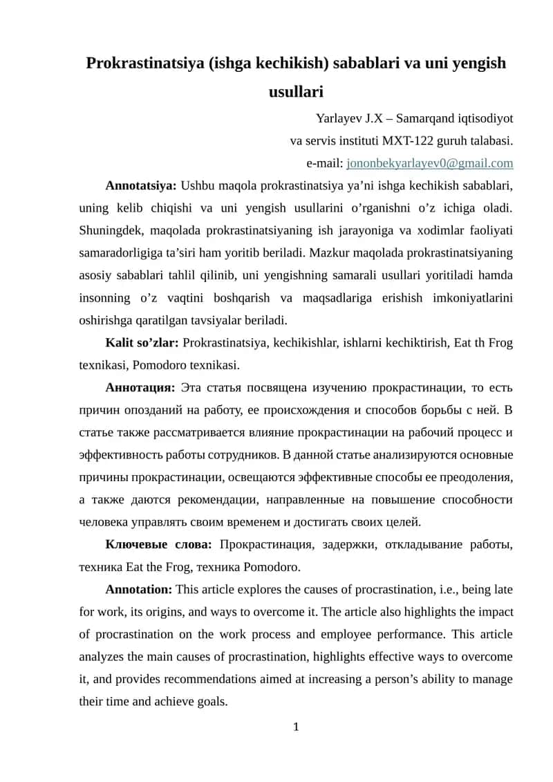Prokrastinatsiya (ishga kechikish) sabablari va uni yengish usullari 1