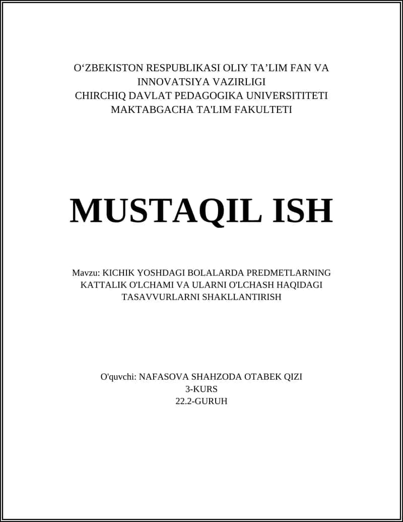 Predmetlarning kattalik tushunchasi 1