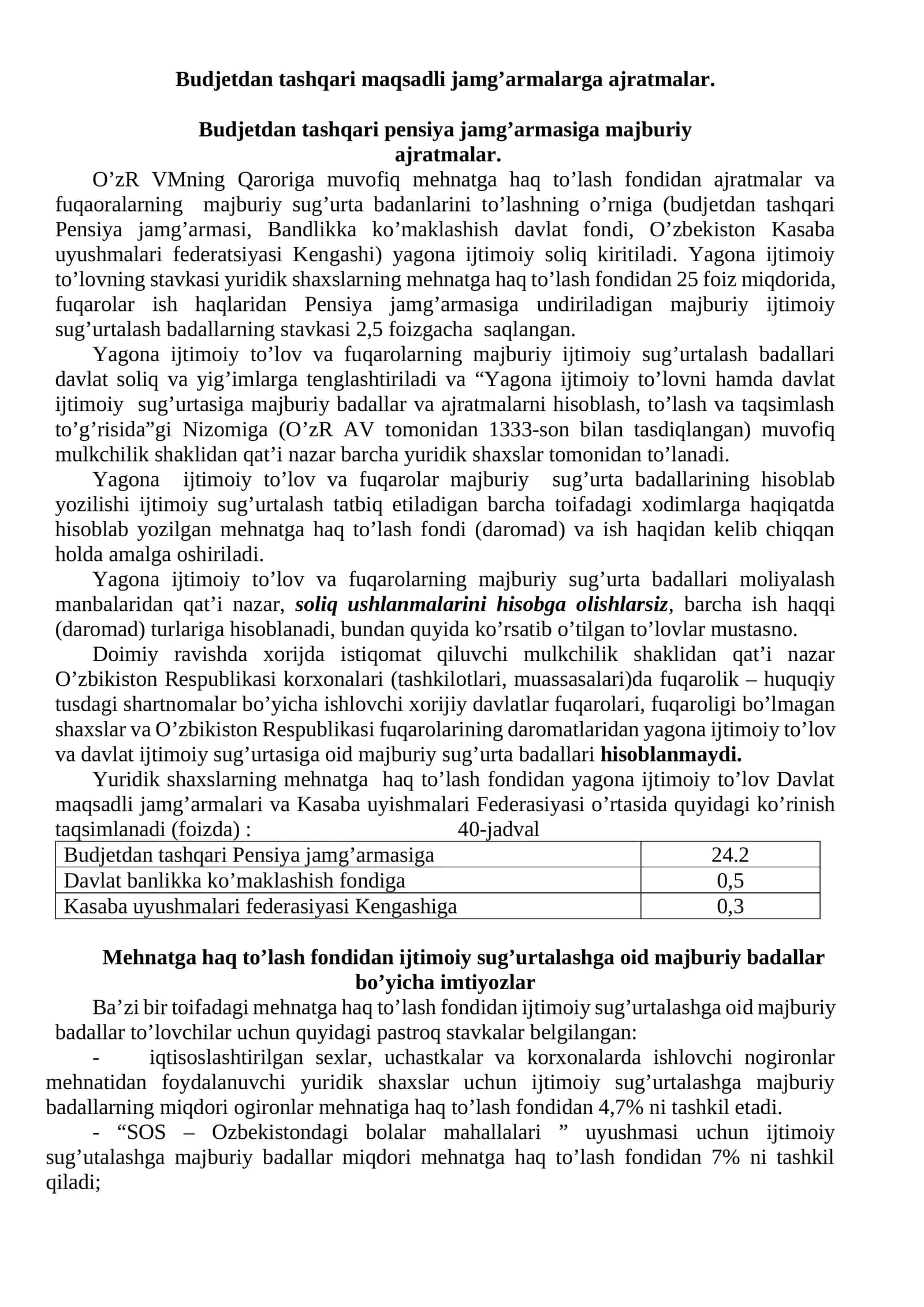 Budjetdan tashqari maqsadli jamg’armalarga ajratmalar 1