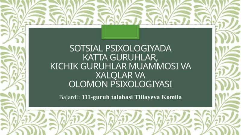 Sotsialpsixologiyada Katta Guruhlar, Kichik Guruhlar va Xalqlar va Olomonpsixologiyasi 1