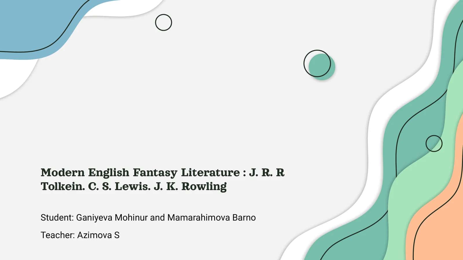 Modern English Fantasy Literature: J. R. R Tolkein. C. S. Lewis. J. K. Rowling 1