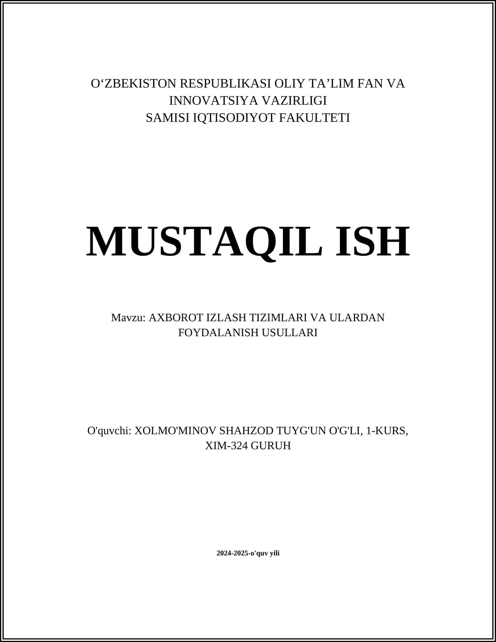AXBOROT IZLASH TIZIMLARI VA ULARDAN FOYDALANISH USULLARI 1