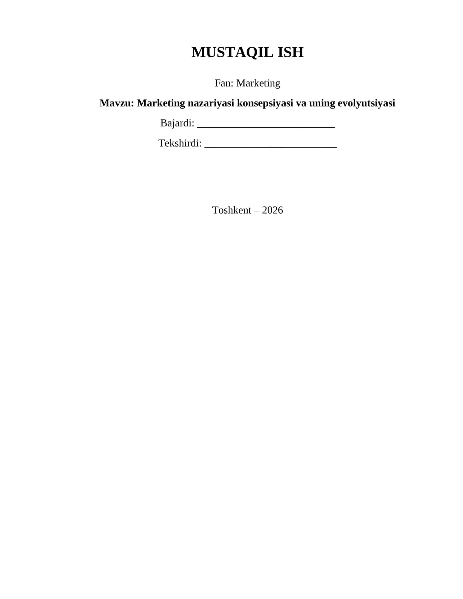 Marketing nazariyasi konsepsiyasi va uning evolyutsiyasi 1