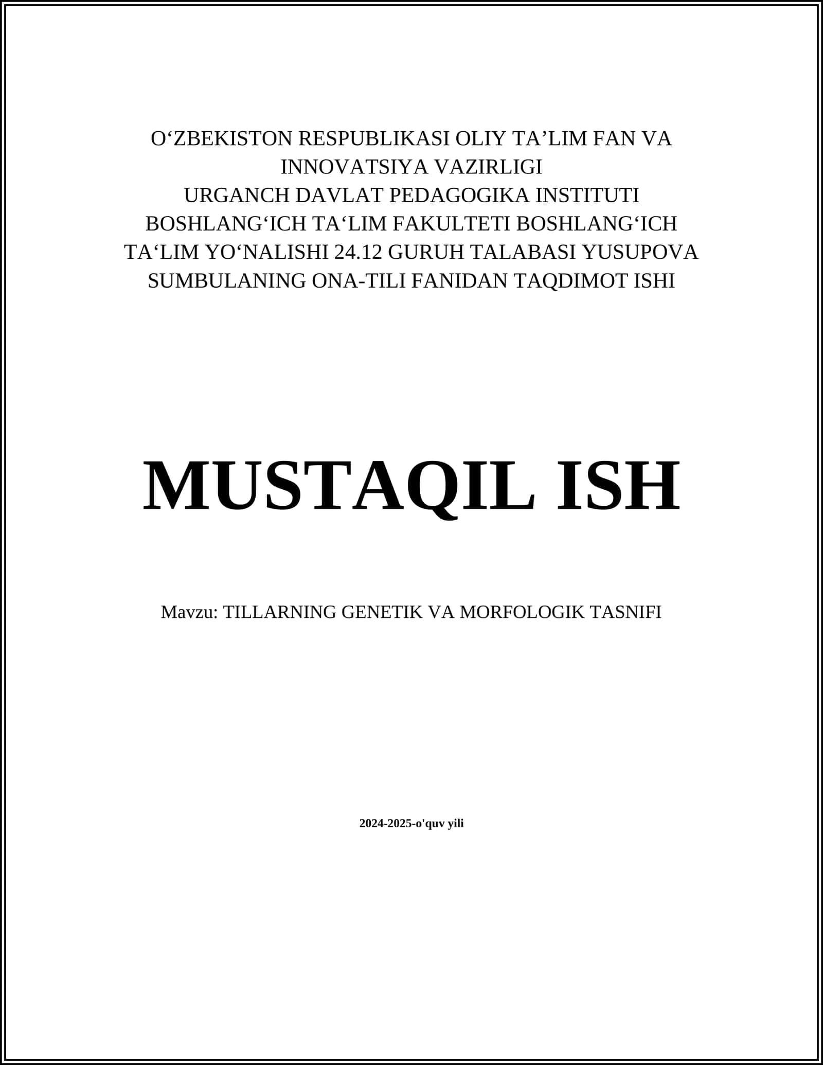 TILLARNING GENETIK VA MORFOLOGIK TASNIFI 1