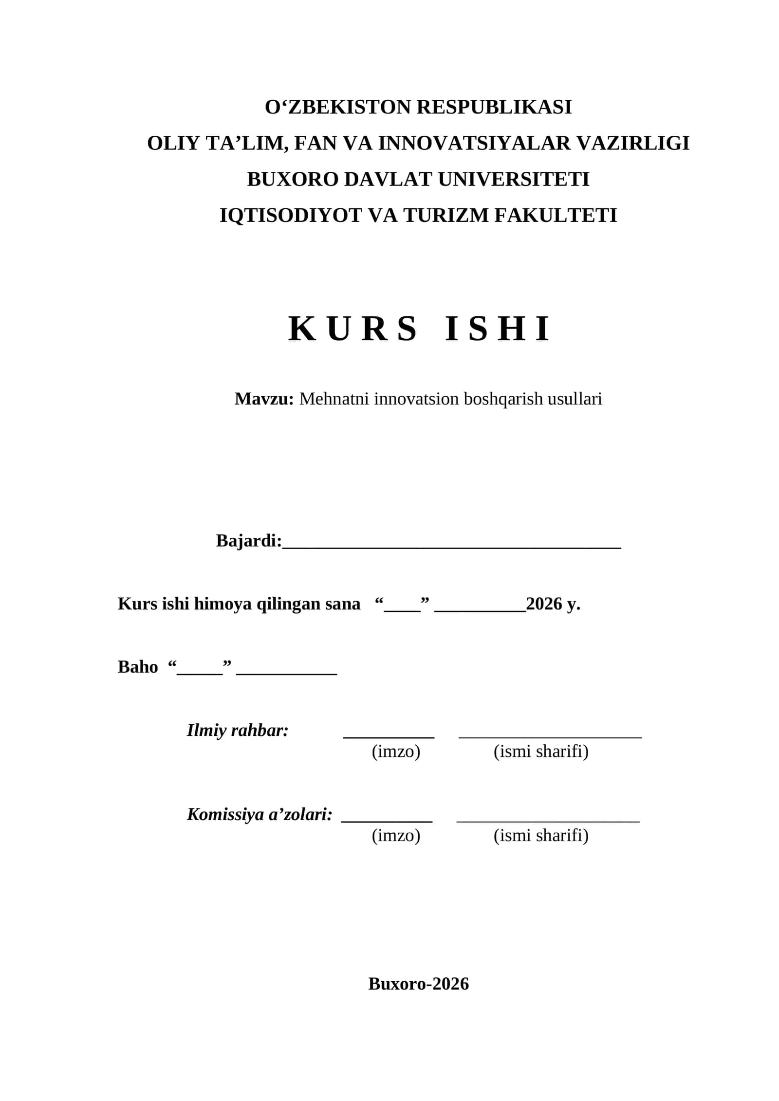 Mehnatni innovatsion boshqarish usullari  kurs ishi 1