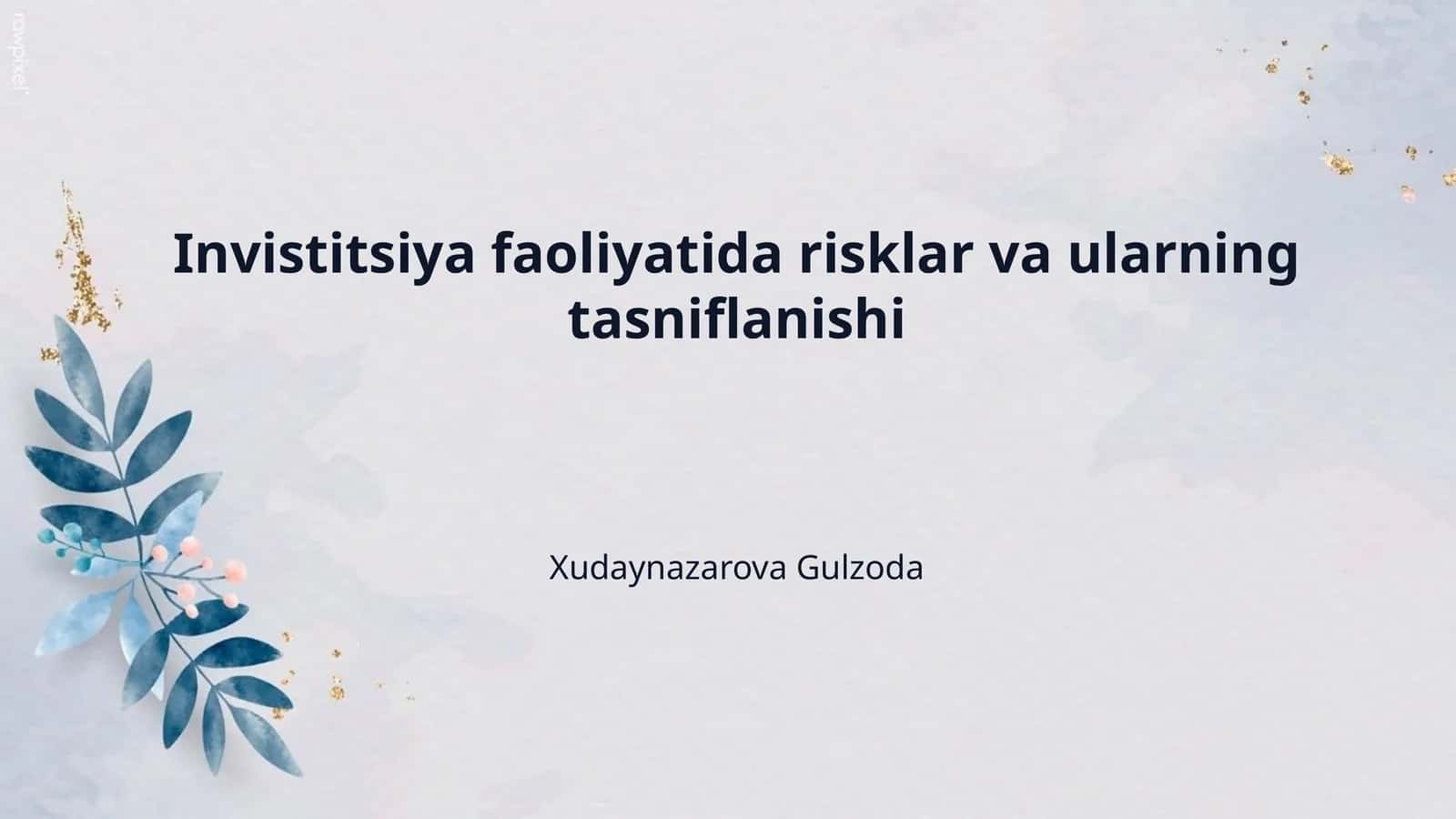 Invistitsiya faoliyatida risklar va ularning tasniflanishi 1