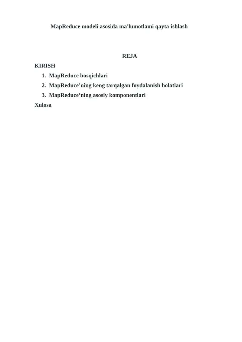 MapReduce modeli asosida ma'lumotlami qayta ishlash 1