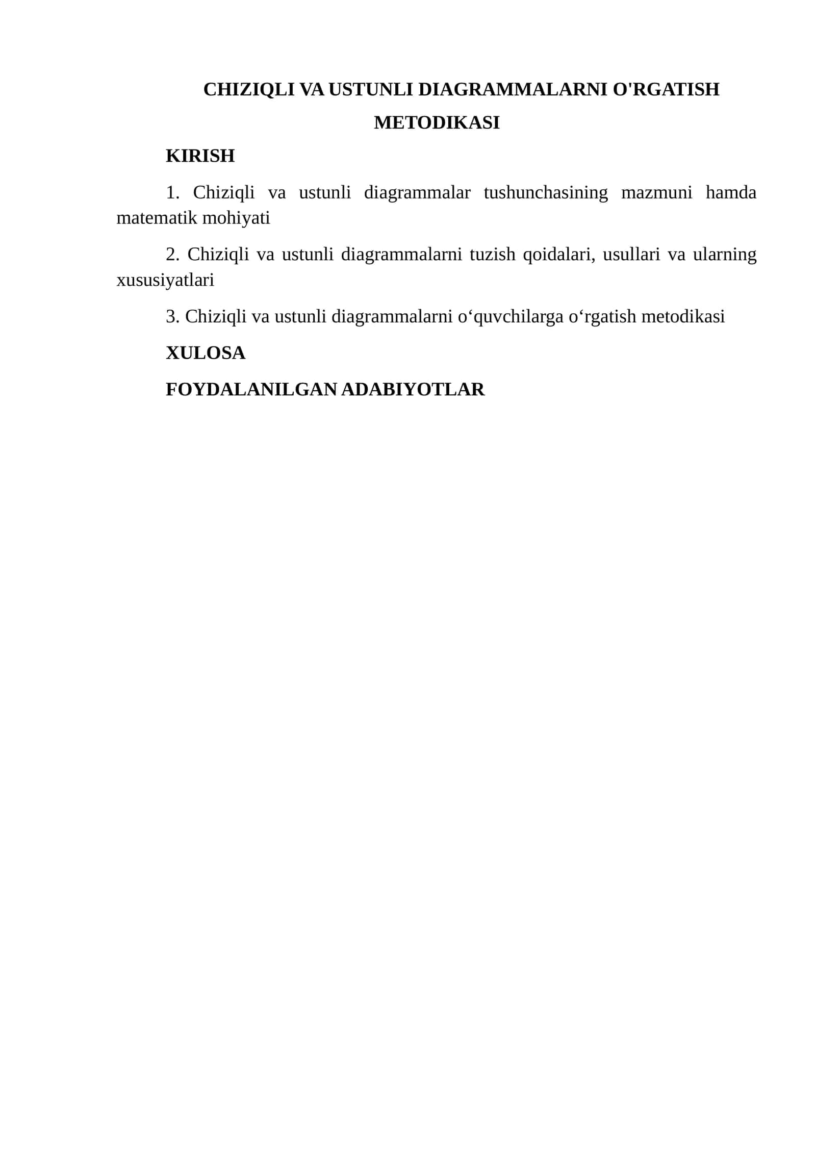 MAVZU: CHIZIQLI VA USTUNLI DIAGRAMMALARNI O'RGATISH METODIKASI 1