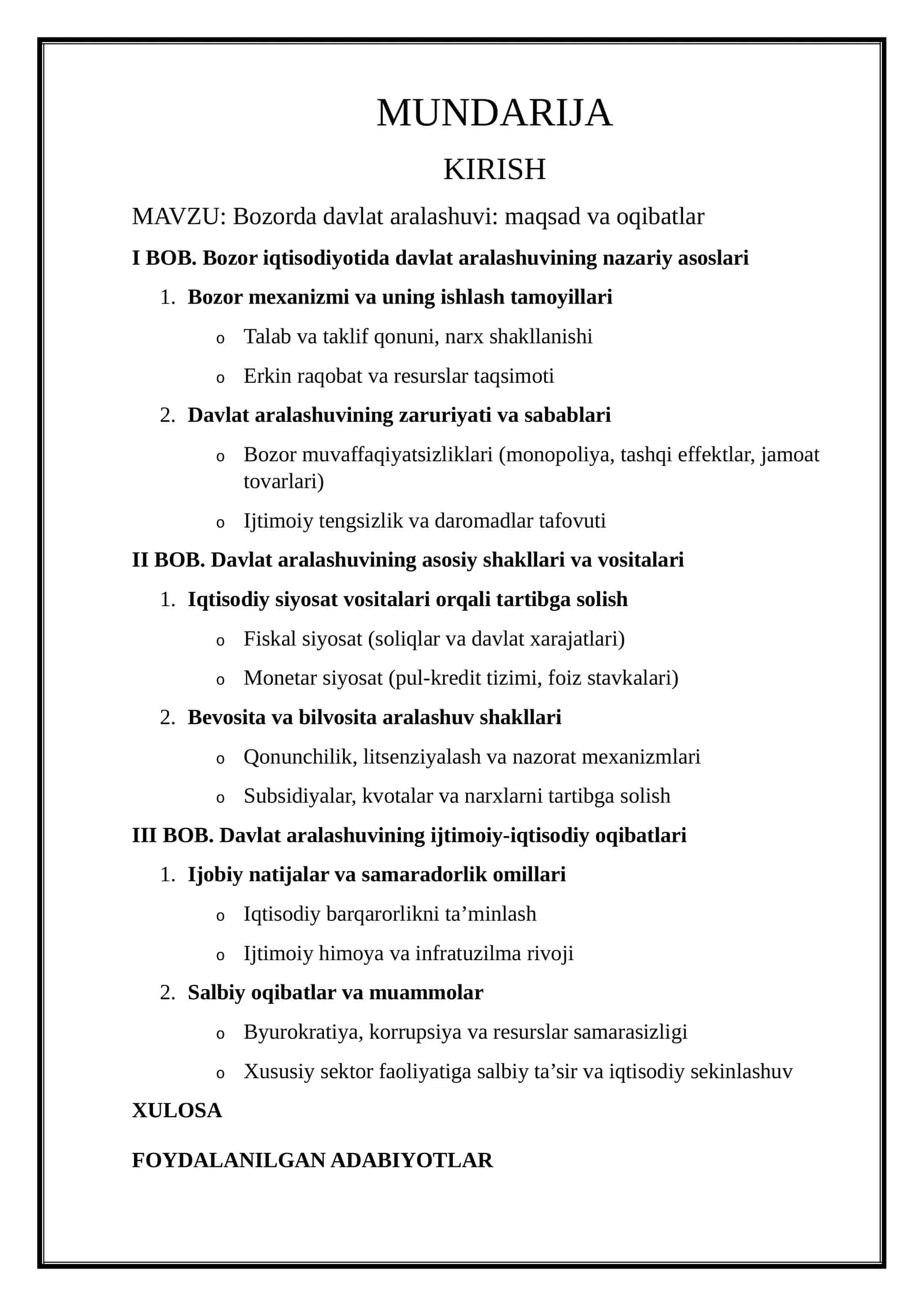 Bozorda davlat aralashuvi: maqsad va oqibatlar 1
