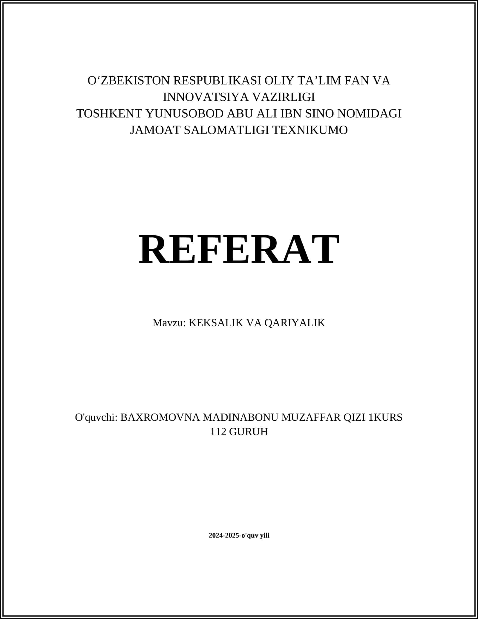 KEKSALIK VA QARIYALIK 1