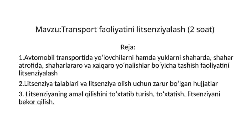 Transport faoliyatini litsenziyalash 1