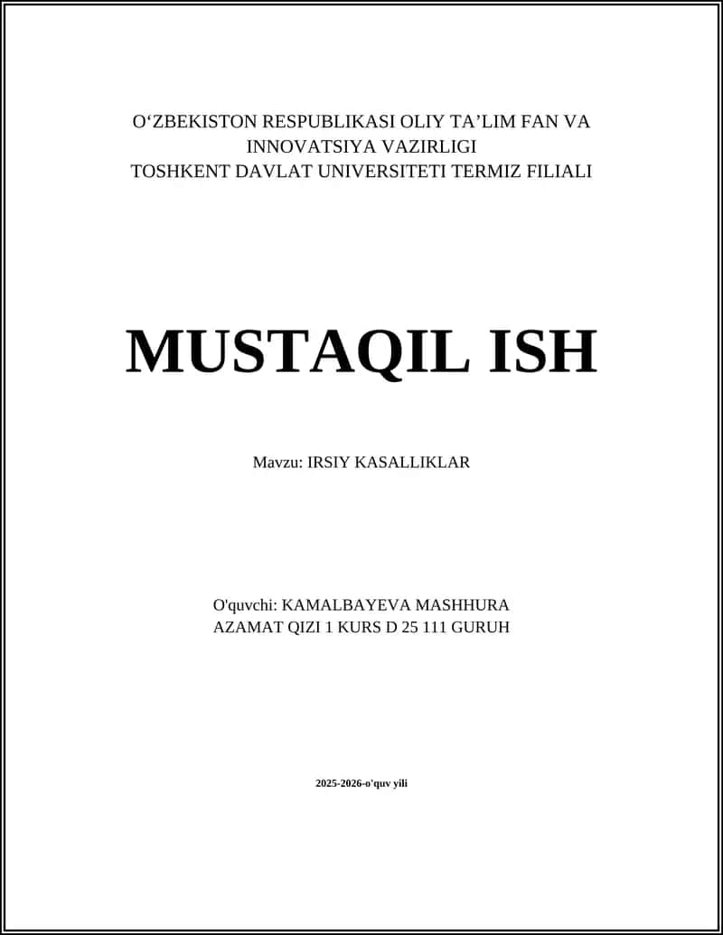 IRSIY KASALLIKLAR 1