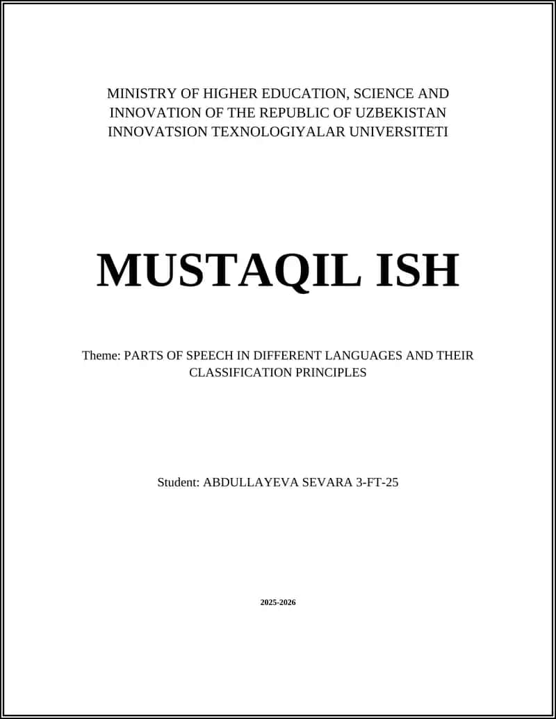 PARTS OF SPEECH IN DIFFERENT LANGUAGES AND THEIR CLASSIFICATION PRINCIPLES 1