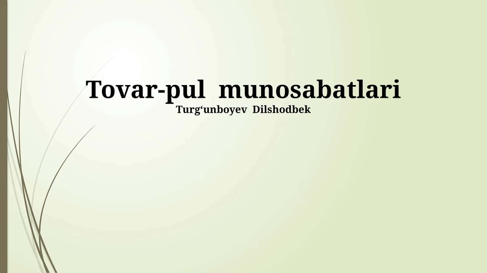 Tovar-Pul Munosabatlari 1