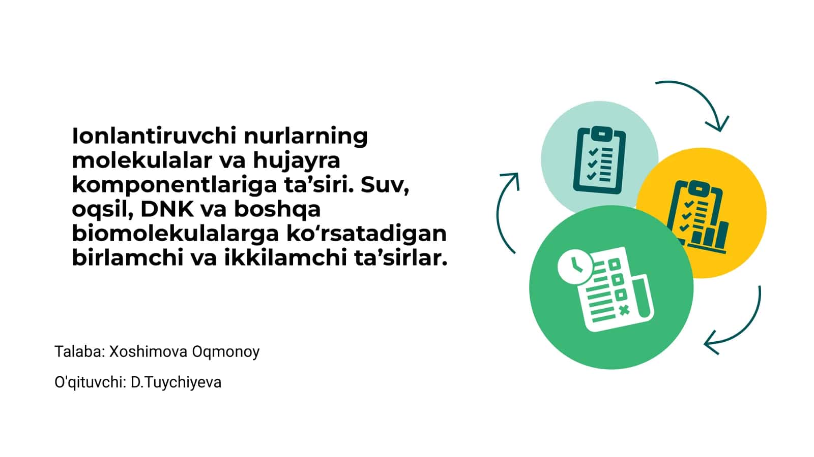 Ionlantiruvchi nurlarning molekulalar va hujayra komponentlariga ta’siri 1