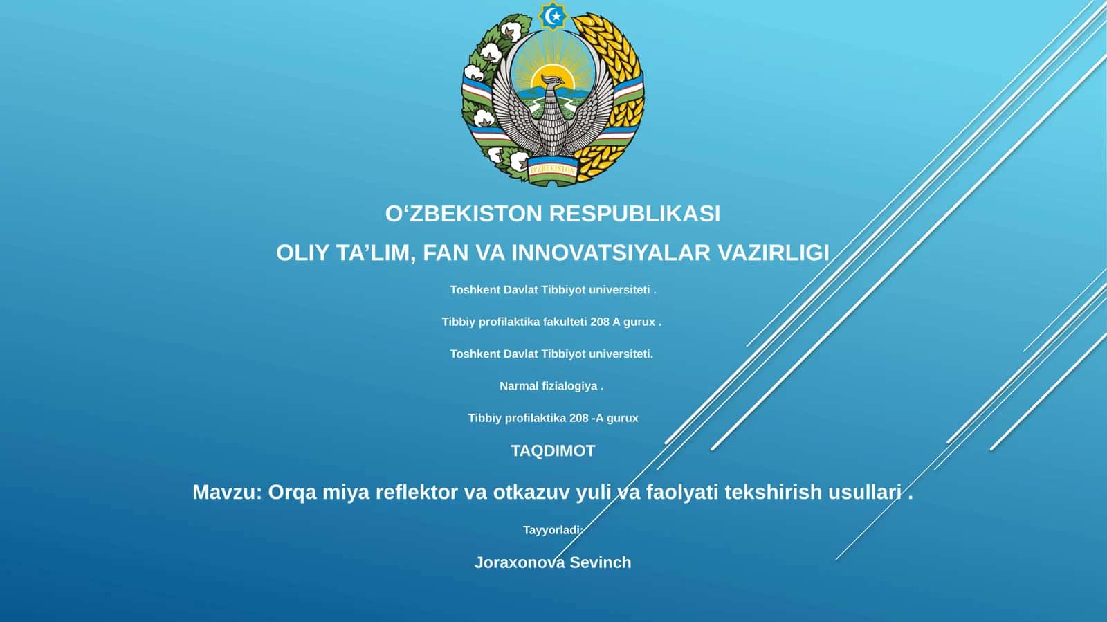 Orqa miya reflektor va otkazuv yuli va faolyati tekshirish usullari 1