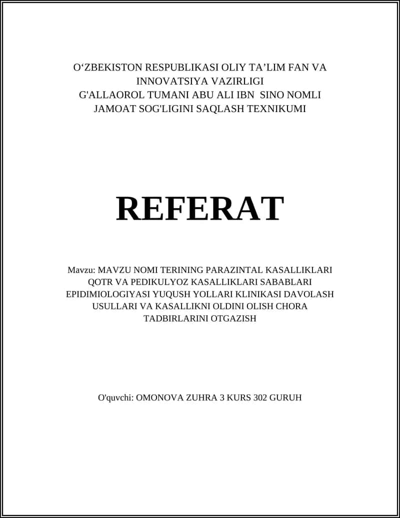 TERINING PARAZINTAL KASALLIKLARI 1