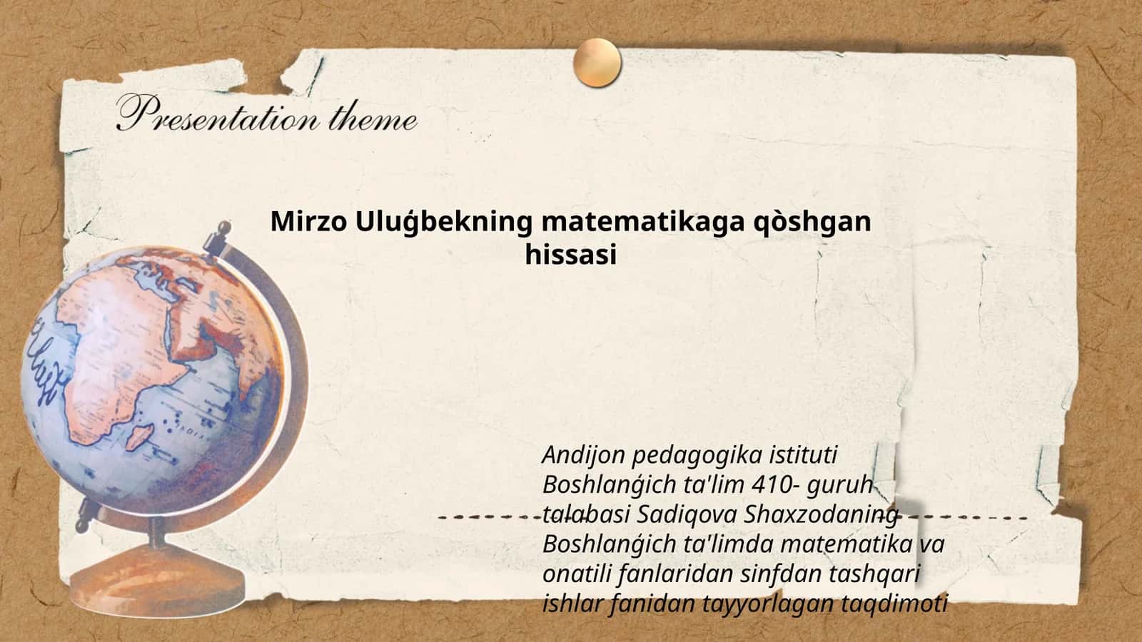 Mirzo Uluģbekning matematikaga qòshgan hissasi 1